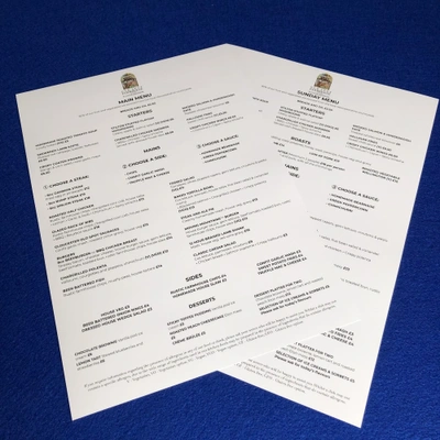 A3 Laminated Menus For The Plough And Harrow