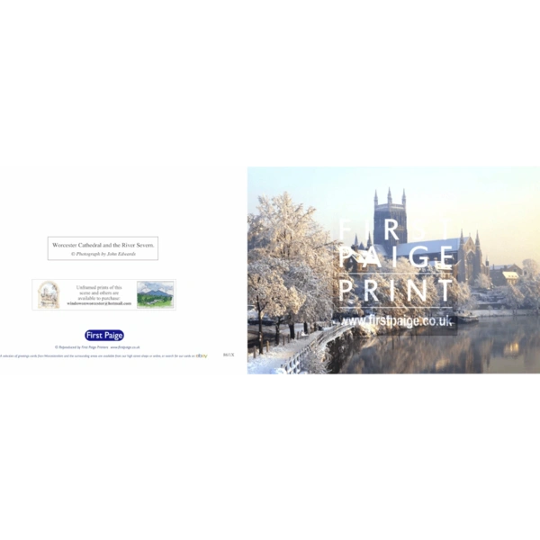 86/1X Worcester Cathedral and River Severn, set up as a Christmas card